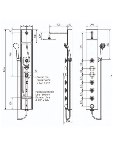 Panel Ducha Piazza 350x200mm Vidrio...