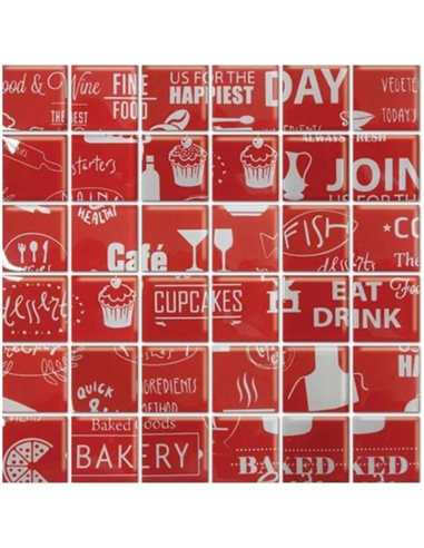 Mosaico Vidrio Piú Food Rojo 30X30 C/U