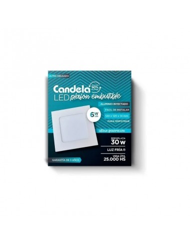 Plafon De Embutir Candela Cuadrado 6W...